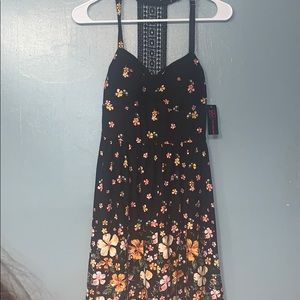 Cute flower print black dress